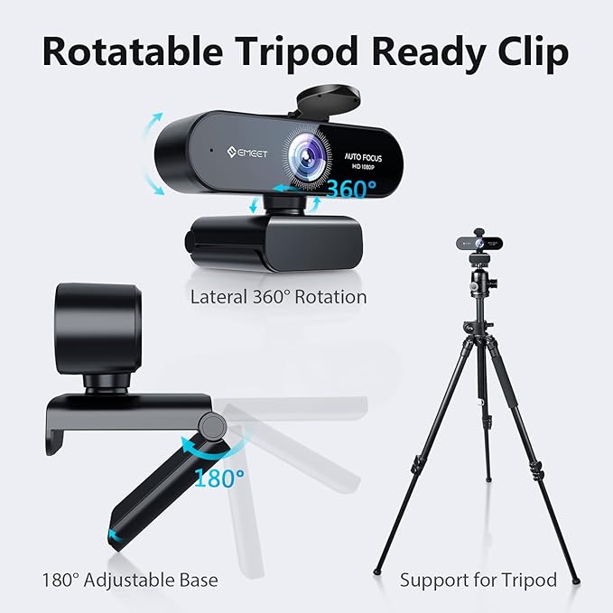 1080P Webcam with Microphone, eMeet Nova AutoFocus HD Webcam, 96°View Web Camera w/ 2 De-Noise Mics for Laptop/Desktop, Plug & Play USB Streaming Computer Camera for Conference/Calling/Teaching/Gaming