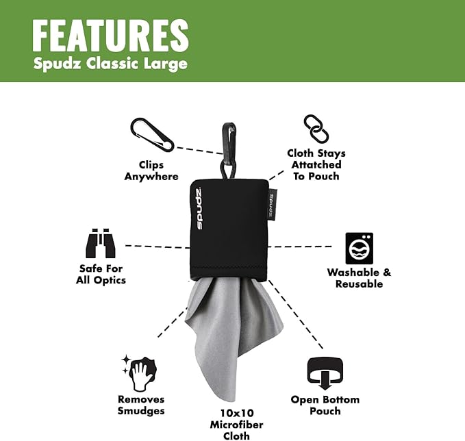 SPUDZ Classic Microfiber Lens Cleaner – Clip-On Pouch, Washable – for Binoculars, Scopes, Glasses, Screens | Vibrant Unicorn, 6 x 6 Inch (2-Pack)