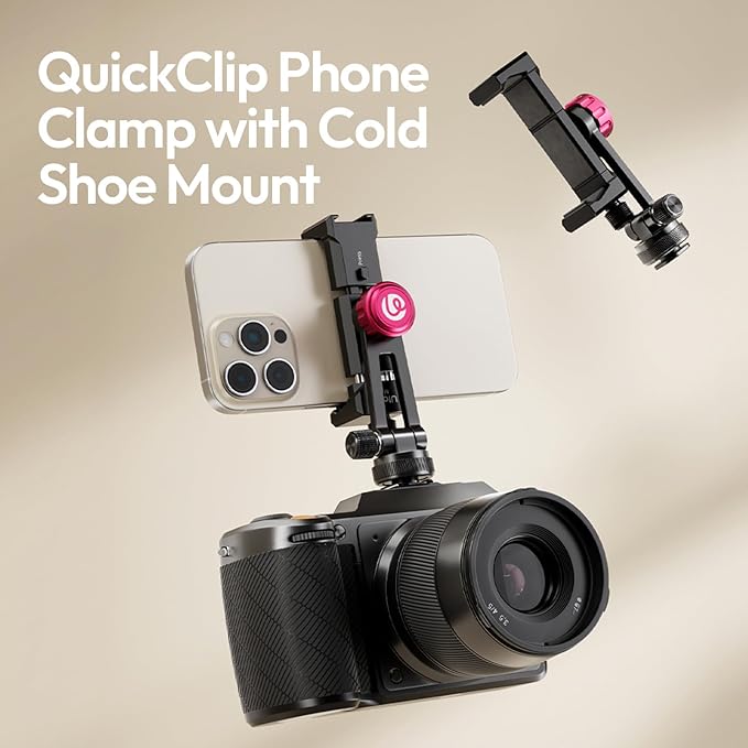 ULANZI MA61 Metal Phone Tripod Mount with Cold Shoe, 360° Adjustable Hot Shoe Camera Phone Mount for iPhone 16 15 14 Pro Max, Samsung Galaxy, Aluminum Alloy Clamp for Vlogging, Live Streaming, Video
