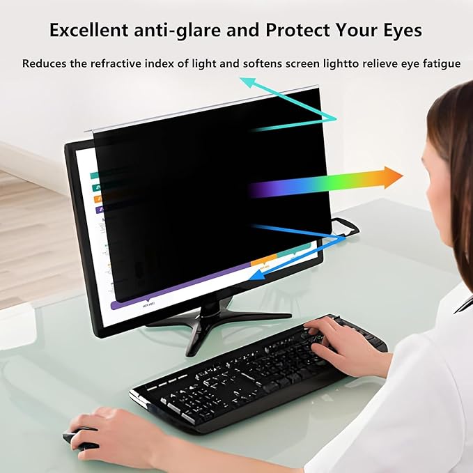 [2 Pack Computer Privacy Screen Shield Compatible for 26/27 Inch 16:9 Widescreen Desktop Monitor - Anti Glare & Blue Light Filter - Hanging Design for Easy On/Off