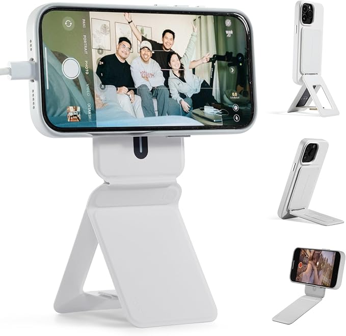 MOFT Phone Tripod Stand Selfie Stick for iPhone, Multi-Angles iPhone Stand, Lightweight & Portable Phone Holder, Strong Magnets, MOVAS Vegan Leather, Travel Essentials, Misty Cove (Without Card Slot)