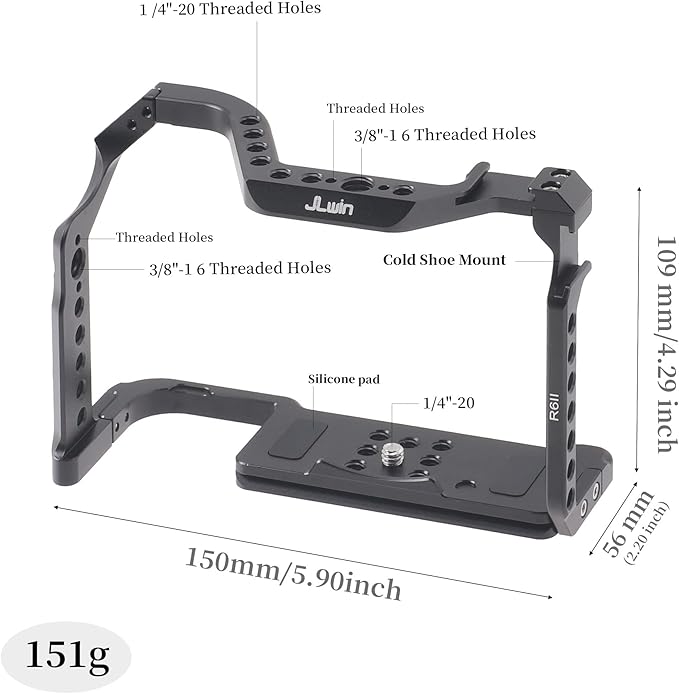 Hersmay EOS R6 II Camera Cage with Top Handle for Canon EOS R6 Mark II Mirrorless Camera Aluminum Alloy Film Movie Making Camera Video Cage with Shoe Mount