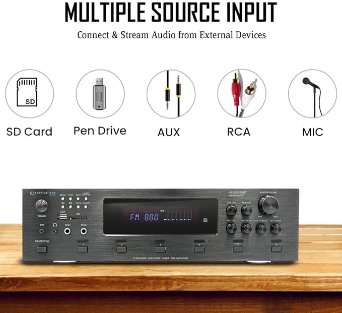 Vaiyer Home Audio System Kit, 6-Channel 6000 Watts Bluetooth Amplifier with 6.5" 10 Qty of 200 W Each in-Wall in-Ceiling Speakers & 16 AWG 500 ft. Speaker Wire - Perfect for Home, Office, Restaurants
