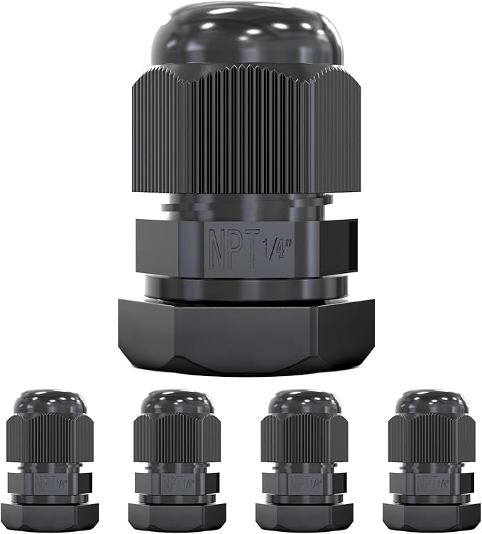 MGI SpeedWare 1/4" NPT Strain Relief Nylon Cord Grip Cable Glands, Black Plastic Grommet 100-Pack