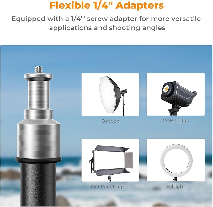K&F Concept Light Stand for Photography, 6.5ft/2M Portable Extendable Photo Video Tripod Stand, Lighting Tripod with 1/4" Screw for Lighting/Strobe Light/Webcams/Cameras/Softbox, with Storage Bag