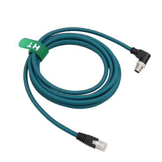 Ethernet 8 Pin X Coded M12 RJ45 CAT-7e Cable for Cognex Keyence Basler Vision Camera Sensor PLC Router, Right Angle 90-Degree 1m