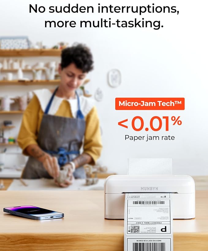 MUNBYN Bluetooth Thermal Label Printer RealWriter RW402B, 4x6 Shipping Label Printer for Small Business, Compatible with Android, iPhone and Windows, Mac, Chromebook, Ebay, USPS, FedEx, Shopify