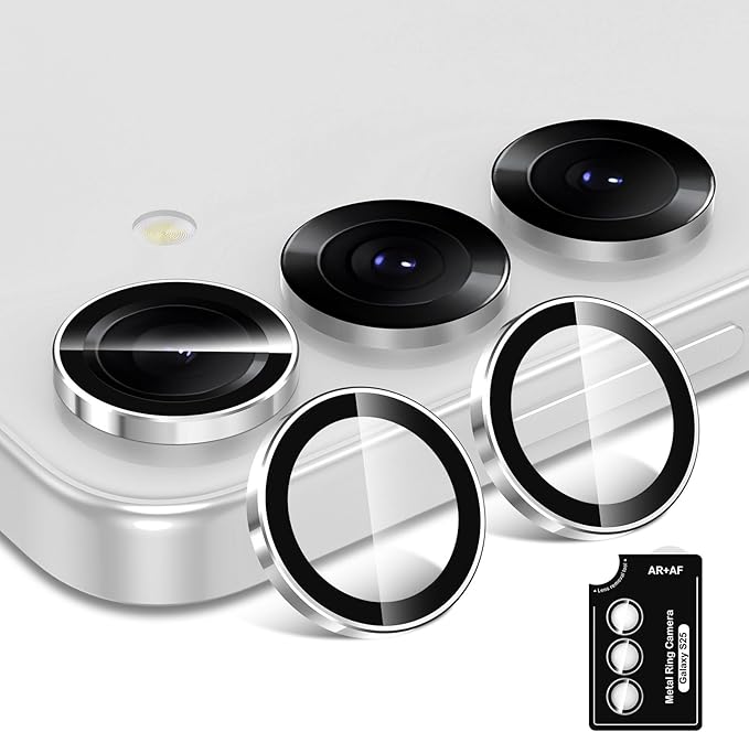 for Samsung Galaxy S25 Plus Camera Lens Protector, Individual Metal Ring Tempered Glass Lens Cover, [Strong Adsorption] Scratch Resistant Ultra-Thin HD Clear Lens Cover, 1 Set-Slivery Ring