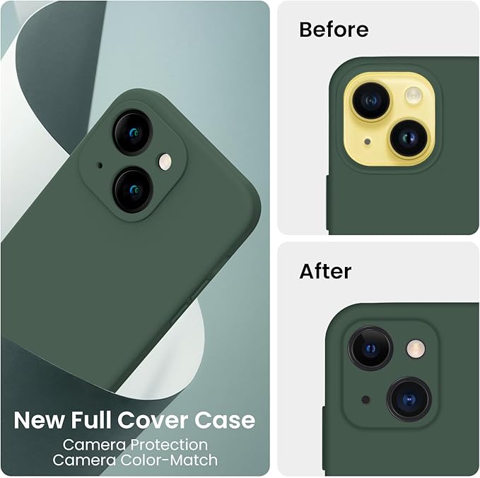FireNova Designed for iPhone 14 Case, Silicone Upgraded [Camera Protection] Phone Case with [2 Screen Protectors], Soft Anti-Scratch Microfiber Lining Inside, 6.1 inch, Alpine Green