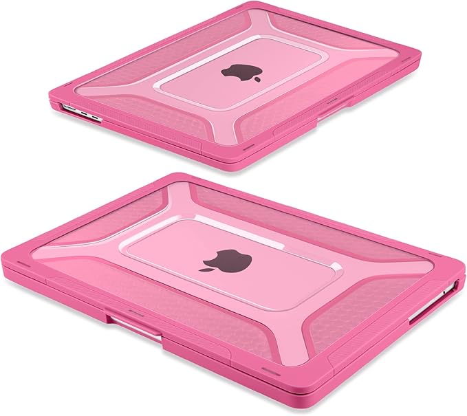 Batianda Case for New MacBook Air 13 inch 2025 M4 Chip 2024 2022 Release A3240 A3113 A2681 Model,Honeycomb Heavy Duty Protective Hard Shell with TPU Bumper Fold Kickstand & Keyboard Cover, Rose
