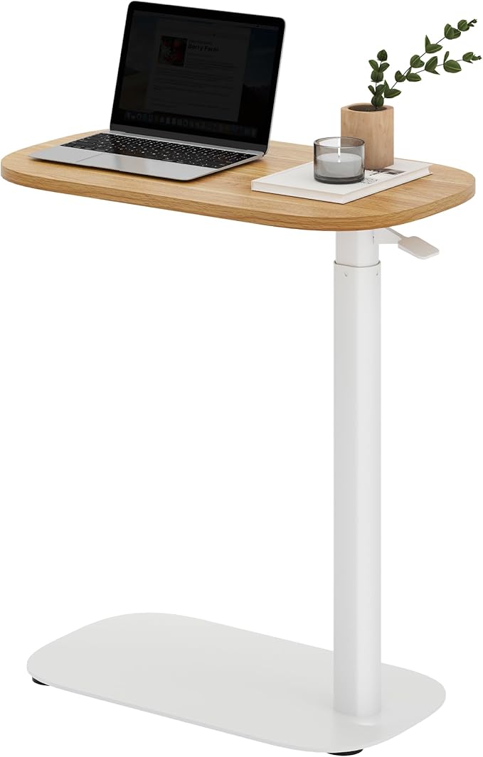SANODESK Adjustable Overbed Bedside Table Pneumatic Adjustable Height Laptop Computer Standing Desk Cart with Tray, Hospital and Home Use(23.6" W x 13.8" D,Maple)