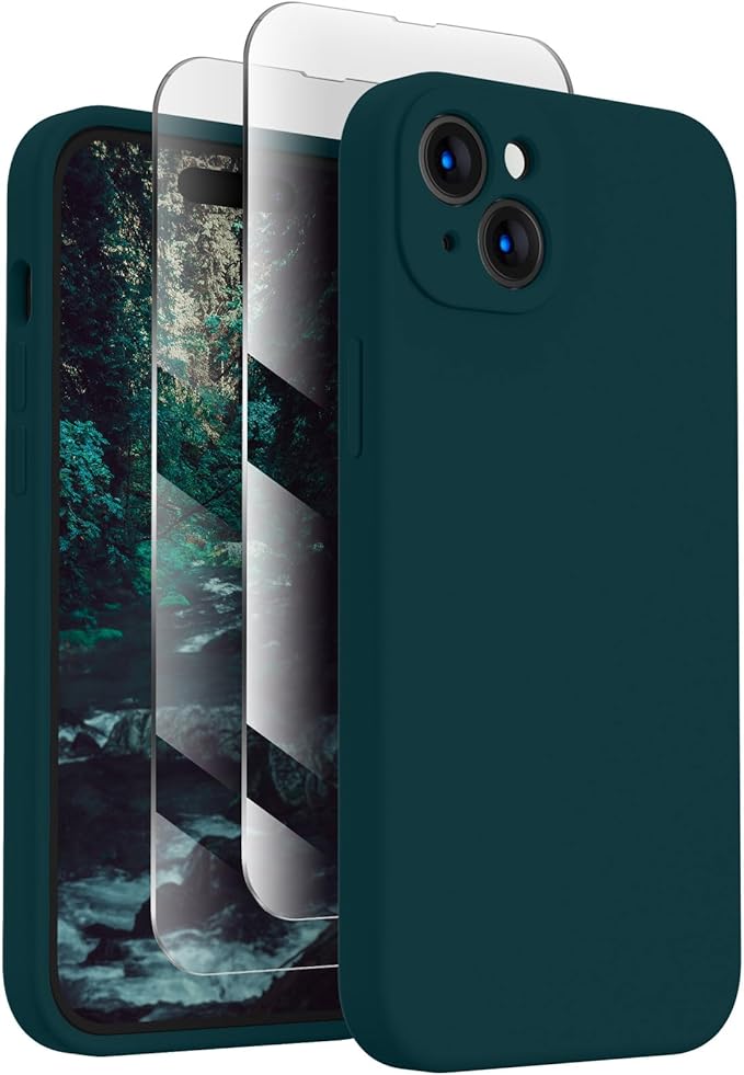 FireNova Designed for iPhone 15 Plus Case, Silicone [Camera Protection] Case with [2 Screen Protectors], Soft Anti-Scratch Microfiber Lining Inside, 6.7 inch, Teal
