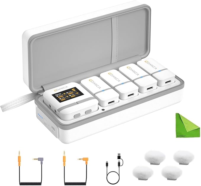 comica Vimo Q Four-Channel Mini Wireless Lavalier Microphone System with 4 Transmitters and 1 Receiver-White