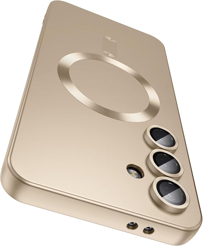 Magnetic for Samsung Galaxy S24 Plus Case [Compatible with MagSafe][Built-in Camera Lens Protector] Slim Soft Silicone Bumper Shockproof Metallic Luster Phone Case (Gold)