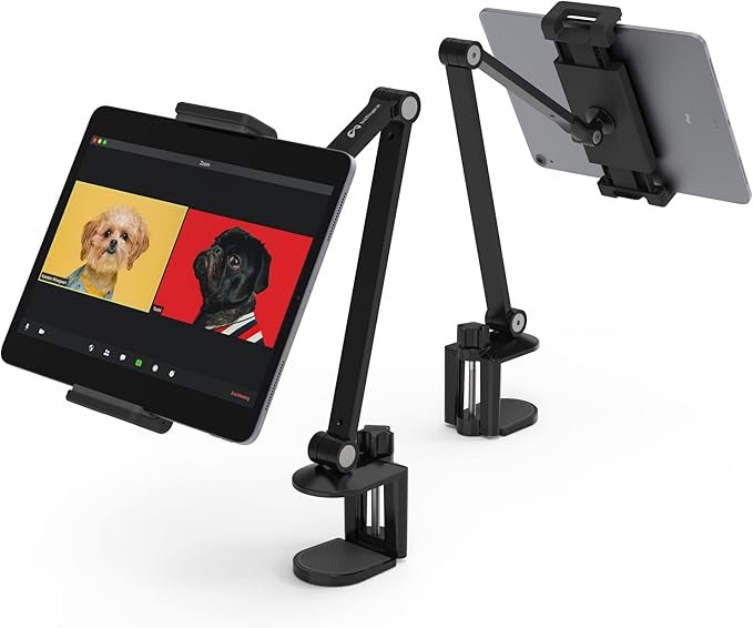 iPad Desk Mount, Tablet Holder, Multi-Angle Adjustable Tablet Stand for 4.7''- 13'' Screen Microsoft Surface Pro Series, iPad Series(Black)