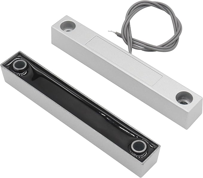 Magnetic Reed Switch Wired Surface Mount Normally Open NO Contact Sensor Alarm Magnetic Door Switch with 2 Wires, Zinc Alloy Sliver, MC-58