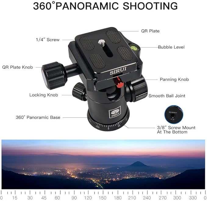 SIRUI Traveler 7A 65.55'' Aluminum Camera Tripod, E-10 Panorama Ball Head and Arca Swiss Quick Release Plate,Load Up to 17.6 lbs,Convertible to Monopod