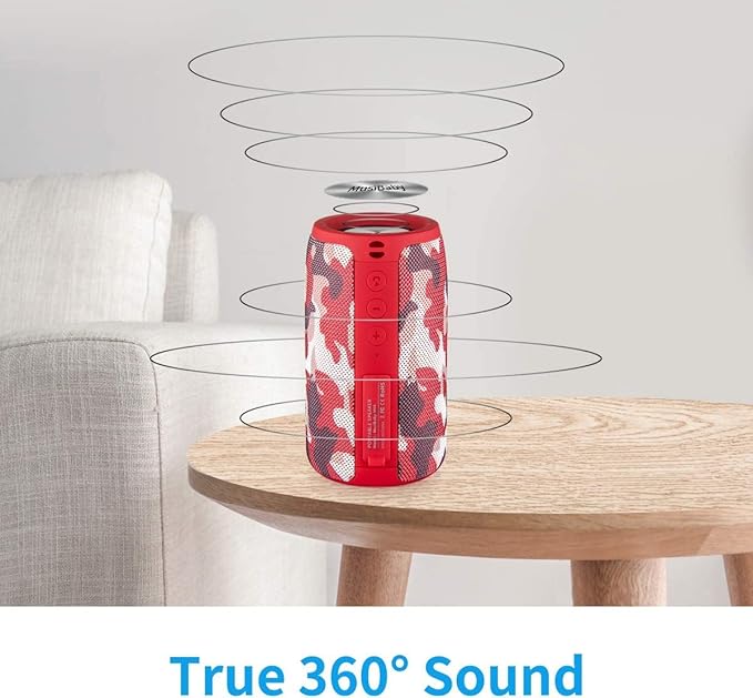 MusiBaby Bluetooth Speaker Wireless Portable, IPX5 Waterproof Bluetooth Speakers with Dual Pairing, 24H Playtime, Rich Stereo Bass for Home, Travel, Party, Outdoor | Electronic Gifts (Camo Red)