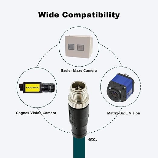 Alvin's Cables M12 8 Pin Male to RJ45 Shielded Ethernet Cable M12 X Coded 8 Position Cat6a Cable for Cognex Industrial Camera 3.2ft/1M