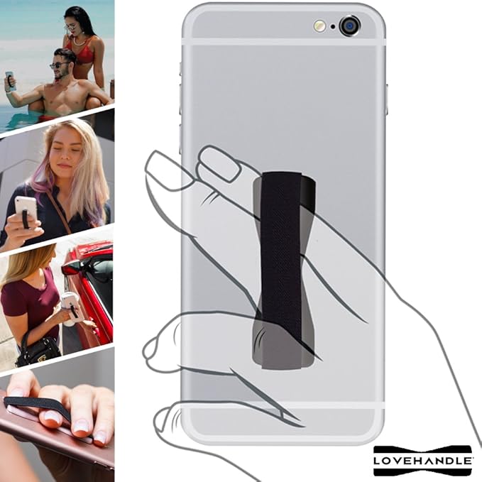 LOVEHANDLE Universal Phone Grip for Most Smartphones, Mini Tablets and Cases, Swirl Design Elastic Strap with Colored Base, 4 Piece Value Pack