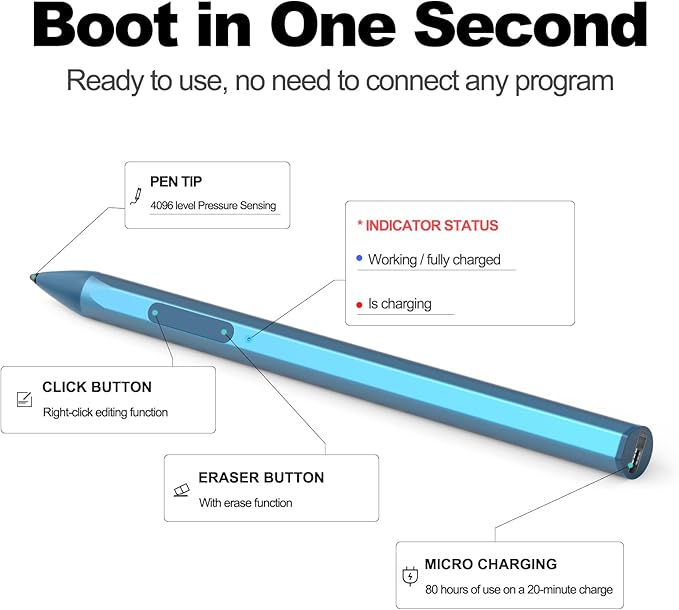 ASUS Stylus Pen for Transformer/Zenbook/Vivobook Flip/Notebook Touchscreen Laptop Tablet - Rechargeable, 4096 Pressure Sensitivity, Microsoft MPP Protocol, Blue