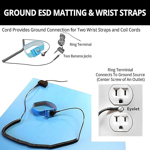 RubberStat Dual Layer ESD Compliant Workstation Rubber Table Mat Kit, Soldering, Cell Phone Repair, with Wrist Strap Set and Ground Cord - 24"x60" Royal Blue