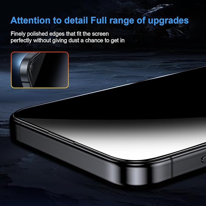 OneFish for iPhone 14 Pro Privacy Screen Protector, 4-Way 360° Anti-Spy Tempered Glass, 9H Hardness, HD Clear, Anti-Fingerprint 3D Curved Edges, Case-Friendly & Easy Installation [2 Pack]