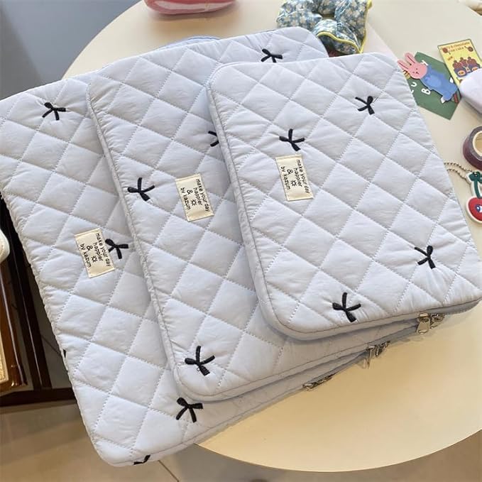 Cute Bow Graphic Carrying Laptop Bag Y2K Preppy Laptop Sleeve Case Bag Kawaii Pad Computer Protect Case Pouch (15-15.6 inch,Blue)