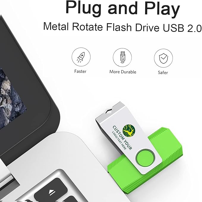 Customizable Flash Drives 8GB, Wooolken Personalized USB 2.0 Drive 10/20/50/100 Pack, Custom Thumb Drive Engraved Logo USB Drive (Mixcolors)