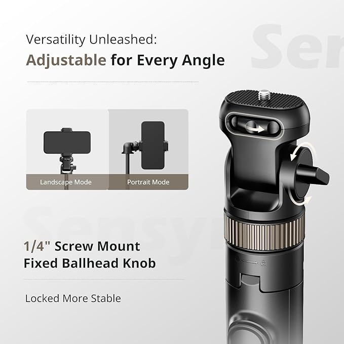 Sensyne 72" Extendable Tripod for iPhone & Selfie Stick with Detachable Phone Holder & Wireless Remote, Compatible with All Cell Phones, Black