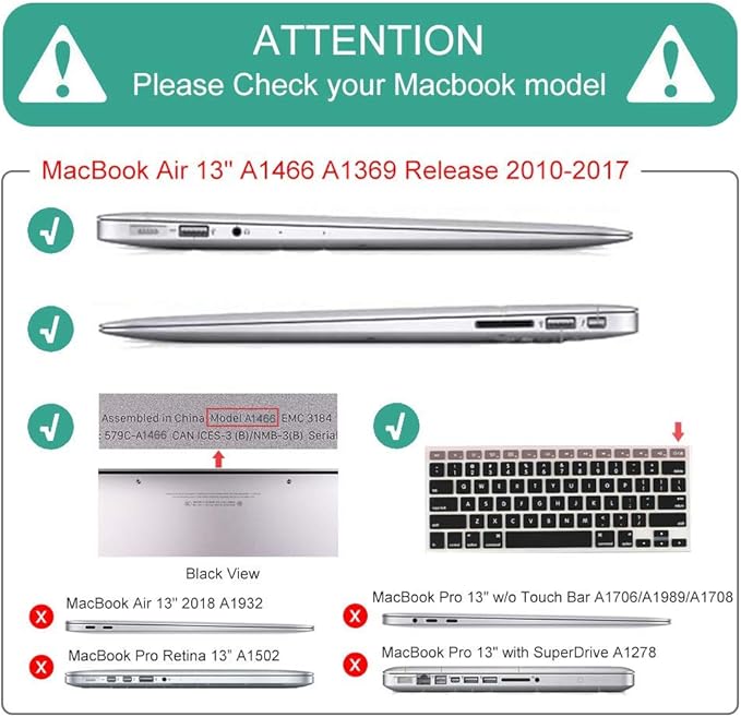 Mektron for MacBook Air 13 Case A1466/A1369 (2010-2017 Release), Snap-on Plastic Hard Shell Cover for MacBook Air 13.3 inch with Keyboard Cover, Mushrooms