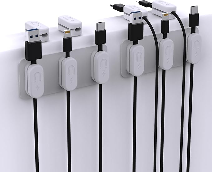 Magnetic Cable Clips [10-Pack] – Chargeworx Cord Organizer for Desk, Nightstand, Car, Wall – Strong Adhesive Wire Holder for USB-C, Lightning, Micro-USB – Tangle-Free, Snap-On, Easy Cable Management