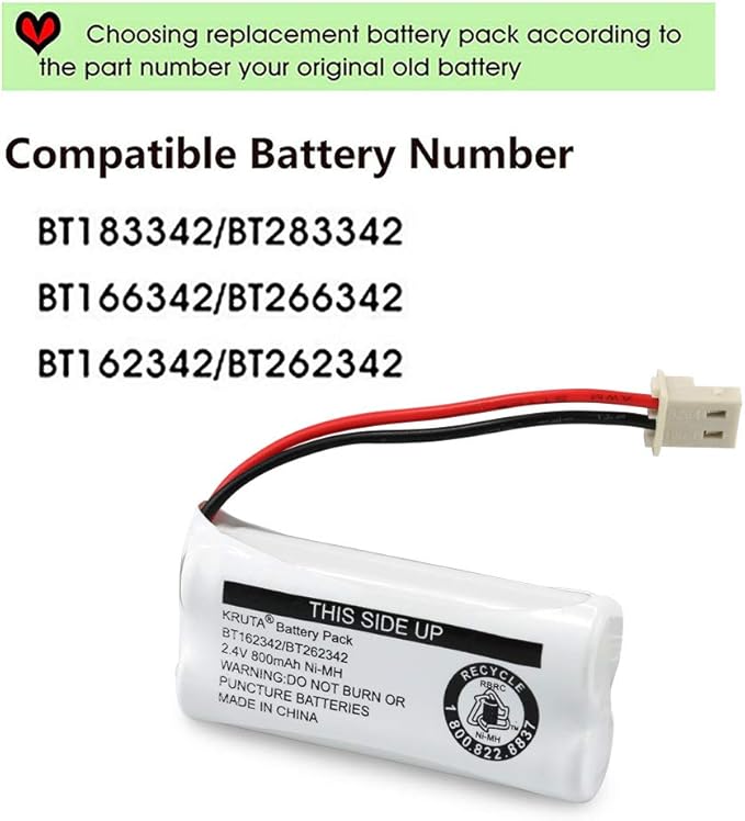 Kruta BT162342 BT262342 Cordless Phone Batteries Compatible with BT183342 BT283342 BT166342 BT266342 VTech CS6114 CS6419 CS6719 at&T EL52300 CL80111 Handset Telephone (Pack of 4)