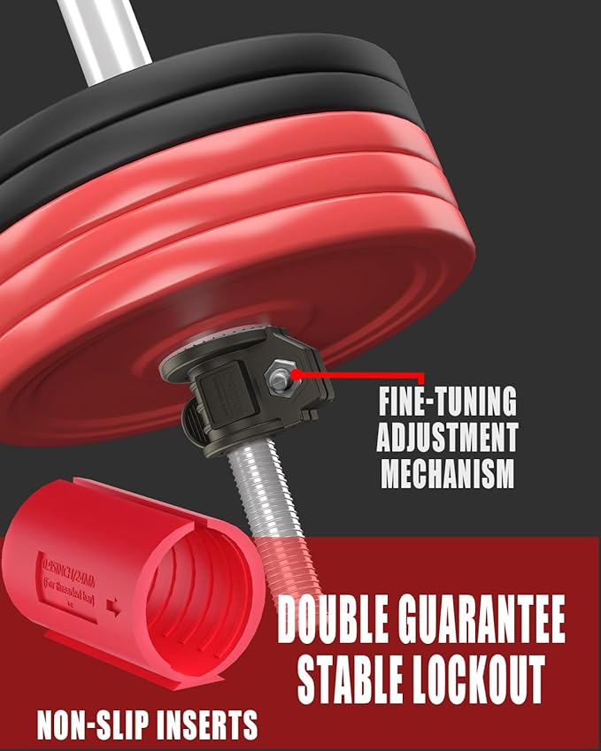 Barbell Clips 1 Inch Quick Release Weight Clamps 0.9-1.18inch Multi-Size Adjustable Olympic Clamps for Bars