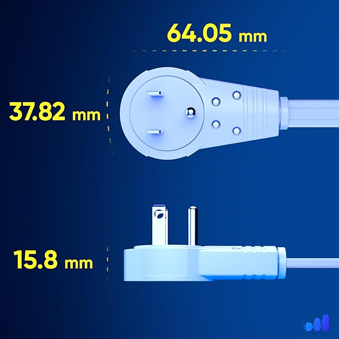 Maximm Cable 50 Ft 360° Rotating Flat Plug Extension Cord, 16/3 AWG Multi 3 Outlet 3-Prong Grounded Wire- White - UL Certified