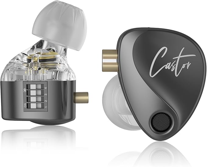 KZ Castor in Ear HiFi Earphone 2DD Dynamic High-end Tunable IEM Earphones in Ear Monitor Headphones with Silicone Tips Detachable Cabel IEMs for Singer Musician DJ On Stage (Black, Without Mic)