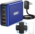 100W USB C Charger, 5 Port USB Tower Charging Hub Fast Charger for iPhone,iPad,MacBook, Super Fast Charging for Samsung, Multi USB Block with Flat Plug, Travel Charger for Multiple Devices, Blue