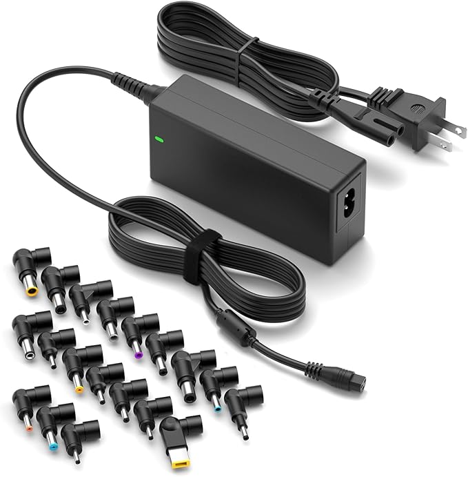 ZOZO Universal Laptop Charger 90W AC Adapter for HP Dell Gateway Toshiba Lenovo Acer ASUS Samsung Sony Ultrabook Chromebook DC Output 12V 15V 18.5V 19V 19.5V 20V Power Supply Cord with 19 Tips