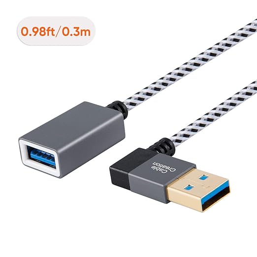 CableCreation Short USB 3.0 Extension Cable Right Angle 1FT, 90 Degree Male to Female Extender Cord for Flash Drives, Keyboard, Scanners, VR,PlayStation, 0.3M Space Grey