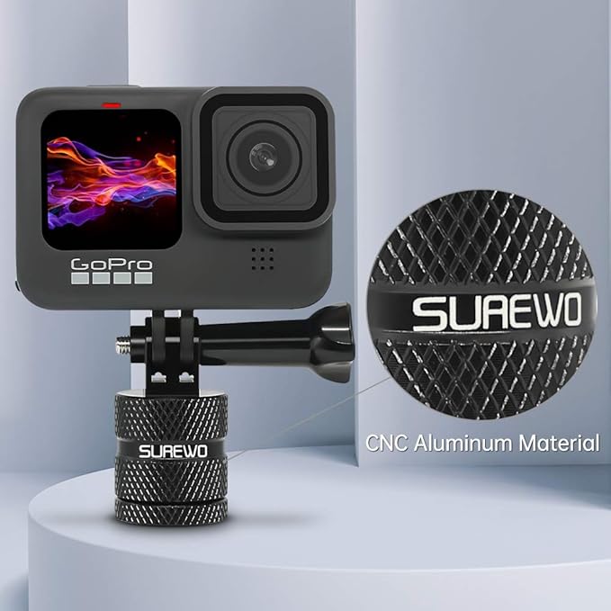 Aluminum 1/4 inch 20 Camera Mount, 360 Degree Rotation Tripod Mount Adapter Compatible with GoPro Hero 13/12 Black, Hero 11/10/9/8/7/6 Black,DJI Action4/3, Xiaoyi 4K and Other Standard 1/4 Accessories