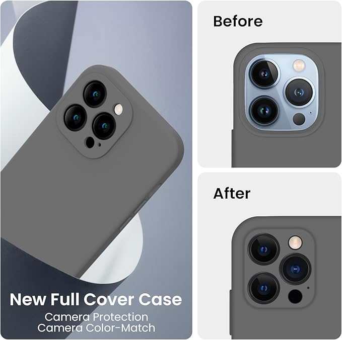 FireNova Designed for iPhone 13 Pro Max Case, Silicone [Camera Protection] Phone Case with [2 Screen Protectors], Soft Anti-Scratch Microfiber Lining Inside, 6.7 inch, Space Gray
