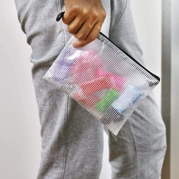 Oaimyy-20 PCS-Mesh Zipper Pouch, Plastic Zip File Folders Puzzle Bags Large Reusable Zipper Pouches for Organizing Classroom Board Game Organization,Home Storage-(Black, 7"x 11")