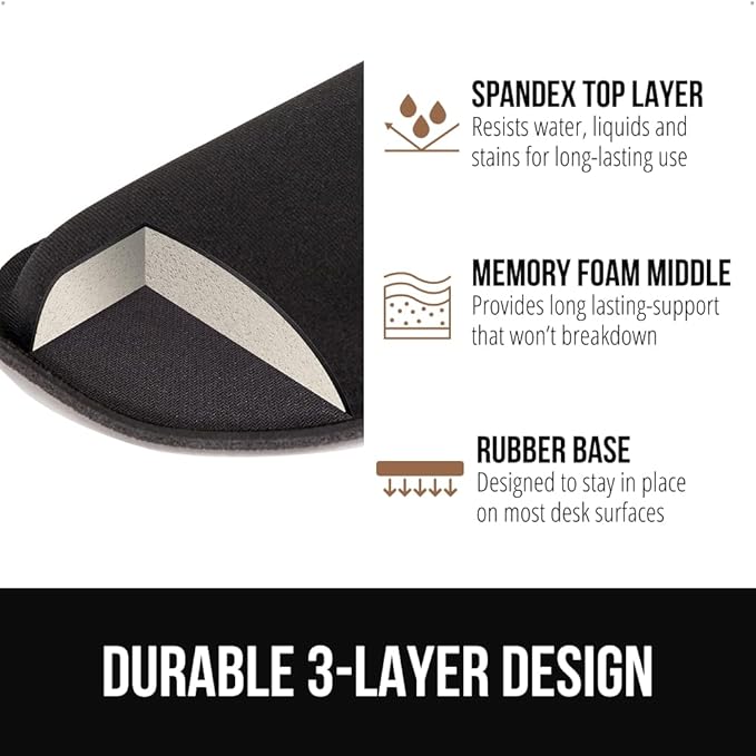 GORILLA GRIP Silky Gel Memory Foam Wrist Rest for Computer Keyboard, Mouse, Foldable Design for Typing Pain Relief, Desk Pads Support Hand and Arm, Mousepad, Stain Resistant, 2 Piece Pad, Jet Black