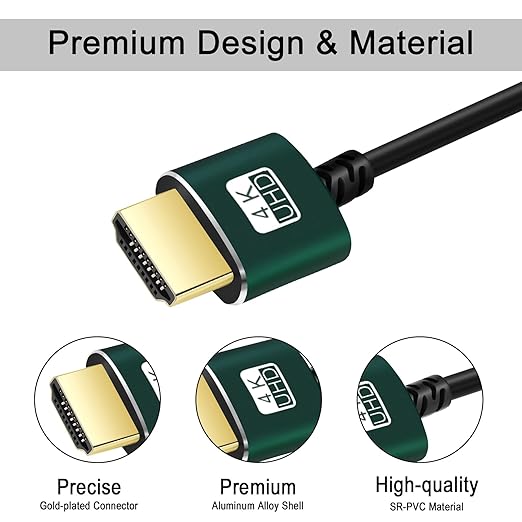 Thin HDMI to HDMI Cable 6.6FT 2 Pack, Ultra Slim & Flexible HDMI Cord Supports High Speed 4K@60Hz 18gbps 2160p 1080p