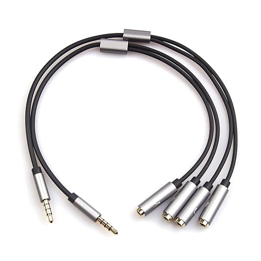 REXUS Grey 2-Pack 3.5mm Y Splitter Stereo Audio Cable 4-Pole Male to 2 Female for Headphone, Headset Splitter Adapter Extension Aux Cable, Compatible MobilePhone and New Version Laptop(M22F35Gx2)