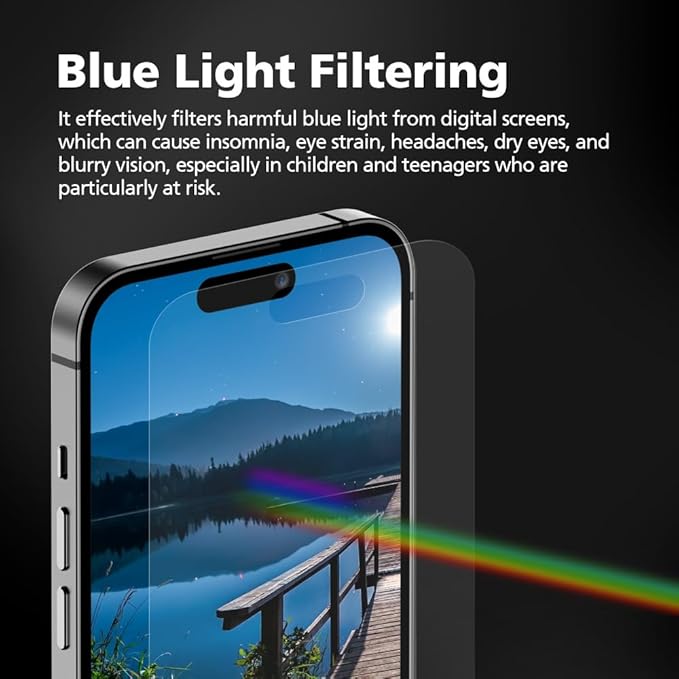 3-Pack Anti-Blue Light Matte Screen Protector For iPhone 14 Pro [Support Fingerprint Unlock] Anti-Glare, Anti-Fingerprint [Eye Protection] Bubble-Free Installation with Alignment Jig