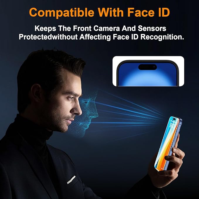OneFish 2 Pack Privacy Screen Protector for iPhone 16 Pro - 4-Way 360° Anti-Spy Tempered Glass, 9H Hardness, 3D Curved Edges, Case-Friendly & Easy Installation