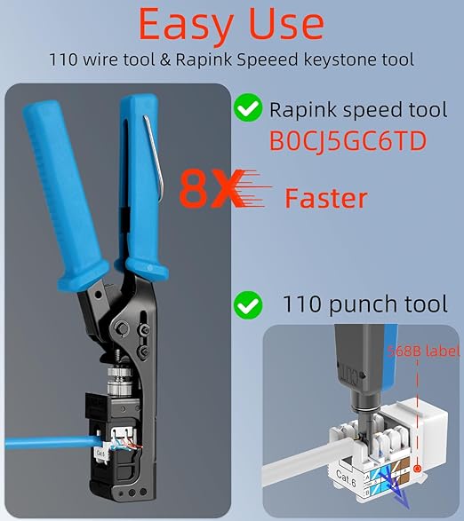 Rapink RJ45 Keystone Jack Cat6 10G Support, Cat6 Keystone Jacks UTP 50 Pack for Wall Plate and Patch Panel, Rj45 Keystone 90 Degree Black Color for Cat 6, Cat5e, Cat5 Cabling