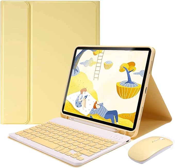 AnMengXinLing Keyboard Case for iPad Air 13 Inch (M3 2025/M2 2024)/Pro 12.9 6th/5th/4th Generation with Mouse Pencil Holder, Magnetically Detachable Keyboard Mouse, Yellow