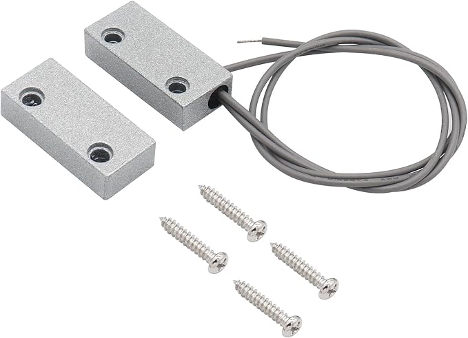 Magnetic Reed Switch Wired Surface Mount Normally Closed NC Contact Sensor Alarm Magnetic Door Switch with 2 Wires, Zinc Alloy Sliver, MC-52